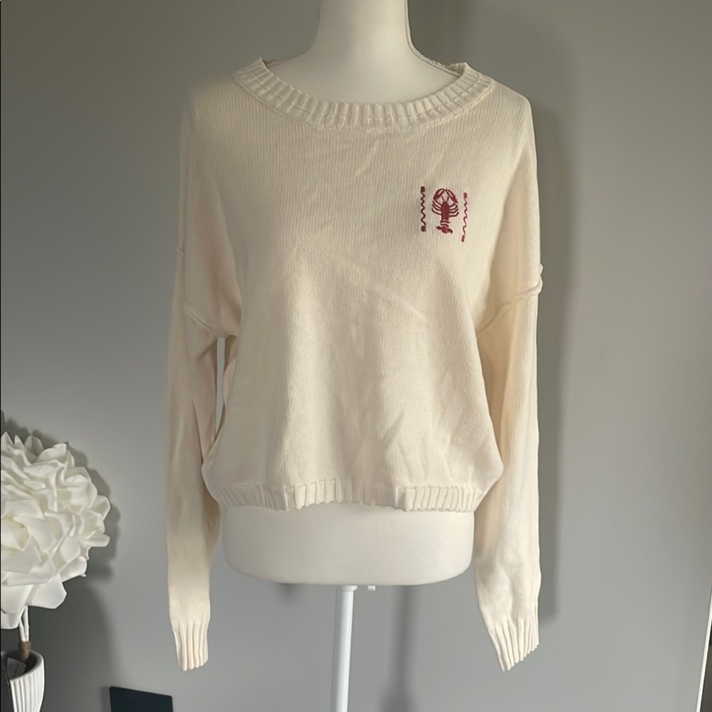 NWOT Bouffants & Broken Hearts Cream Sweater with Embroidered Detail Size L